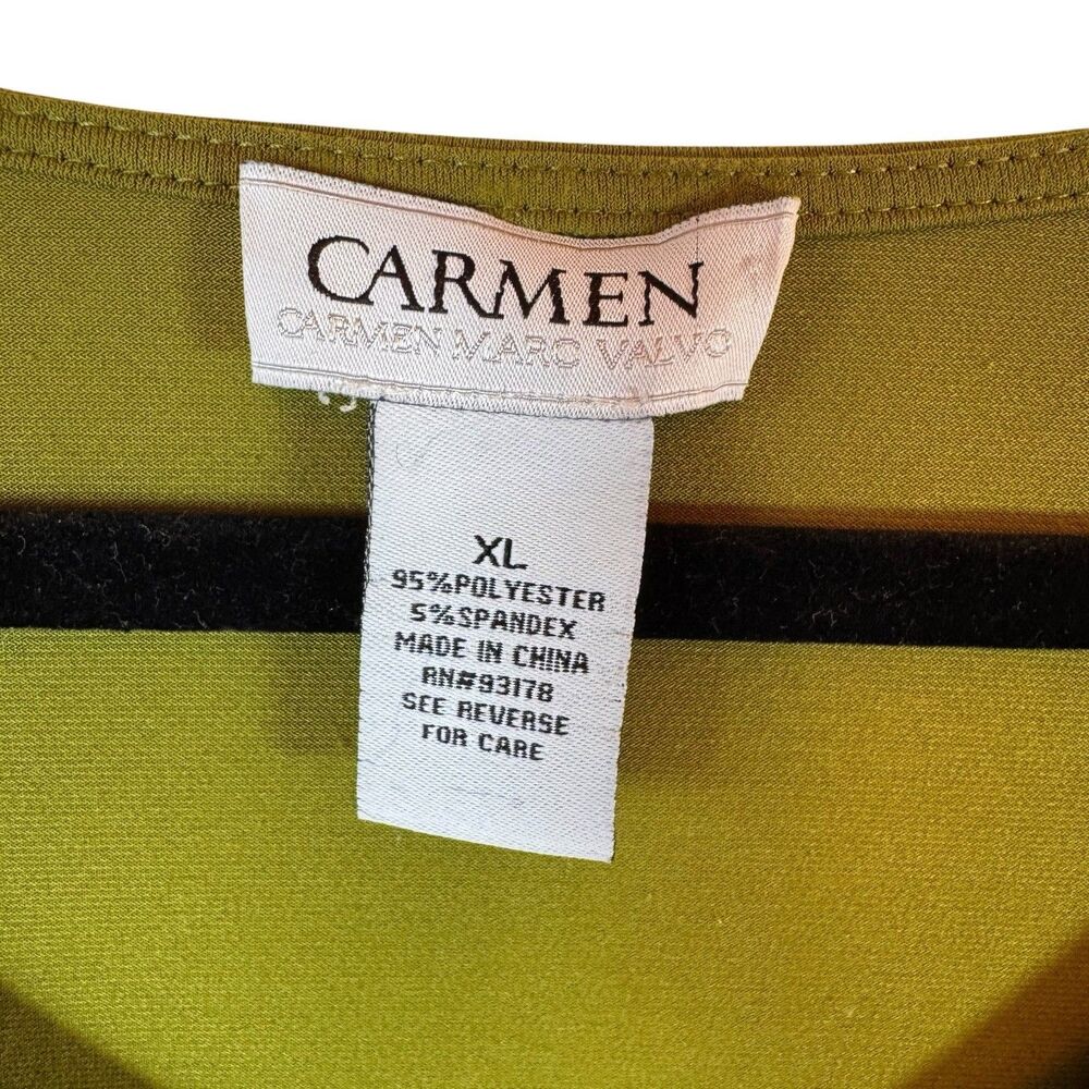 CARMEN MARC VALVO Blouse Top XL Olive Green Long Sleeve‎ V-Neck Zipper - Picture 4 of 8